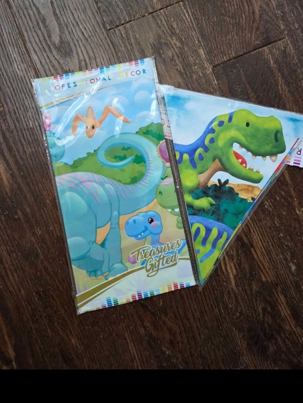 Dinosaur Party Banner And Table Cloth - Blue & Green Dino Design